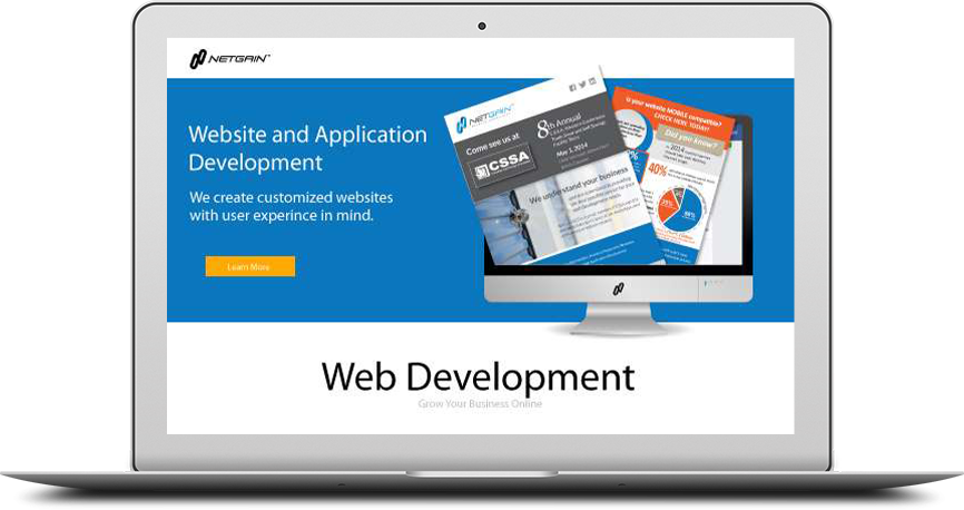 Laptop with netgain website and application development