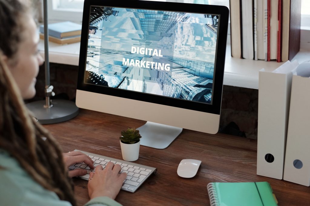 computer screen with the words digital marketing
